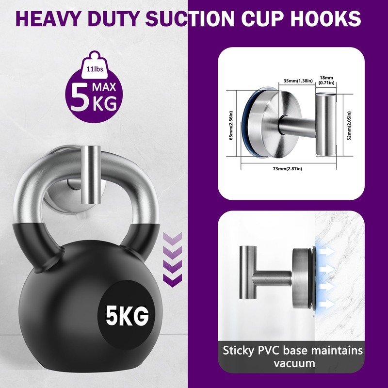 JOMOLA Suction Cup Hooks for Shower Wall Stainless Steel Vacuum
