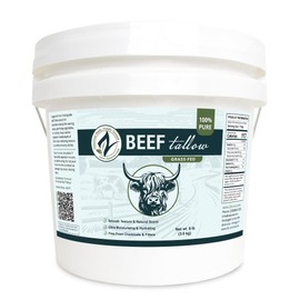 Zatural Beef Tallow - 100% Grass-Fed, American Beef, Non-GMO, Food-Grade, Keto & Paleo Friendly, High Smoke Point for Cooking, Skincare & Soap Making (8 Pounds)