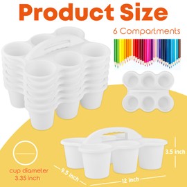 6 Pack Classroom Caddy Storage Basket with Handle, Plastic Drink Cup Caddy Holder, 6 Compartments for Kids, Table, Office, Arts, Crafts, Crayon, Marker, Pencil, School Supplies - White