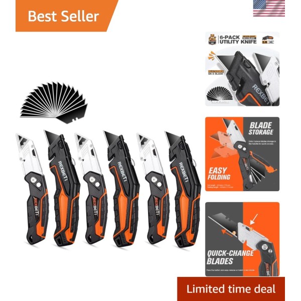Ergonomic 6-Pack Utility Knives with Extra Blades - Perfect for