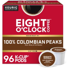 Eight O'Clock Coffee Colombian Peaks Keurig Single-Serve K-Cup Pods, Medium Roast Coffee, 96 Count (Pack of 4)