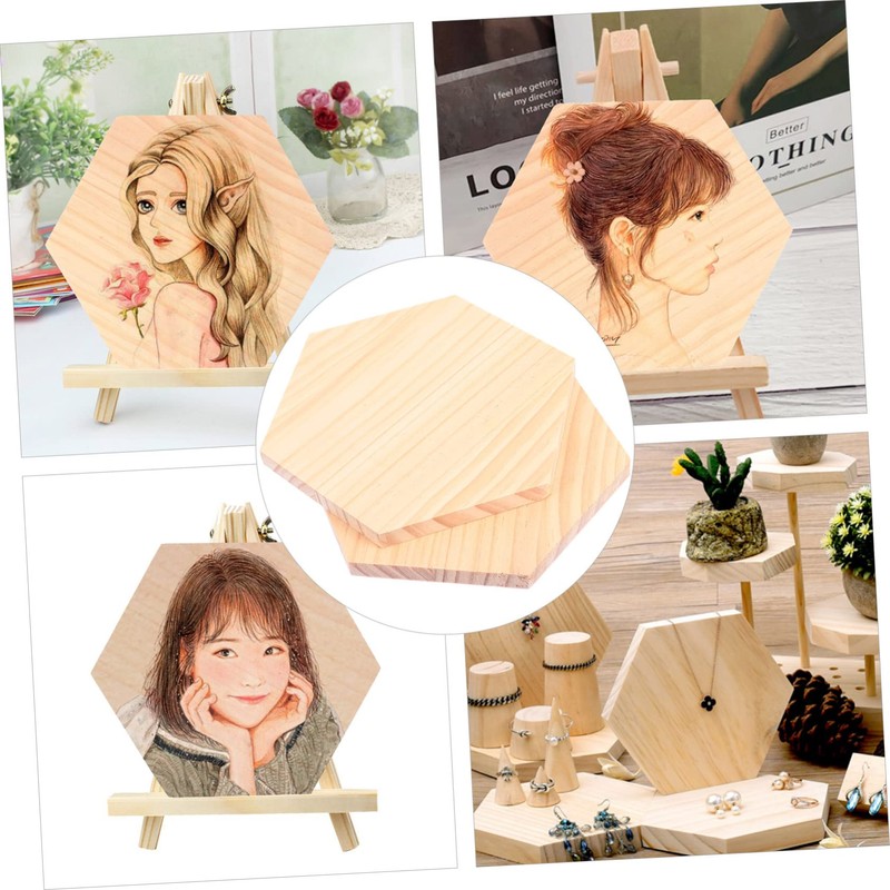 DOITOOL 2Pcs Unfinished Solid Wood Hexagon Panels for DIY Crafts