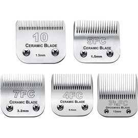 5PACK Dog Grooming Clipper Replacement Blades Compatible with Andis Pet Clipper/Oster A5/Wahl KM Series Dog Clipper with Ceramic Blade & Stainless Steel Blade (#10+5FC+7FC+3FC+4FC)