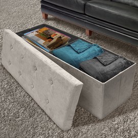 Sorbus Storage Ottoman Bench – Collapsible/Folding Bench Chest with Cover – Perfect Toy and Shoe Chest, Hope Chest, Pouffe Ottoman, Seat, Foot Rest, – Contemporary Faux Suede (Beige)