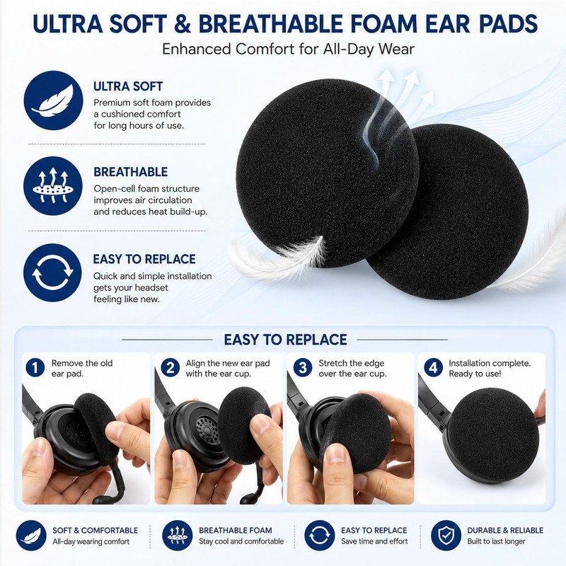 10 Pack (5 Pairs) Ultra Soft Foam Ear Cushions -