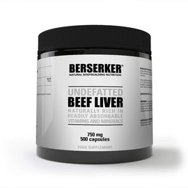 Berserker Desiccated Beef Liver 750mg 500 Capsules Un-defatted Meaning Full Absorption of Naturally Occurring Vitamins and Minerals Found in Beef Liver. Made in The UK.