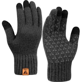 Vgogfly Winter Knit Gloves Warm Full Fingers Men Women with Upgraded Touch Screen - Anti-Slip Glove Fleece Lined, Dark Grey, Small