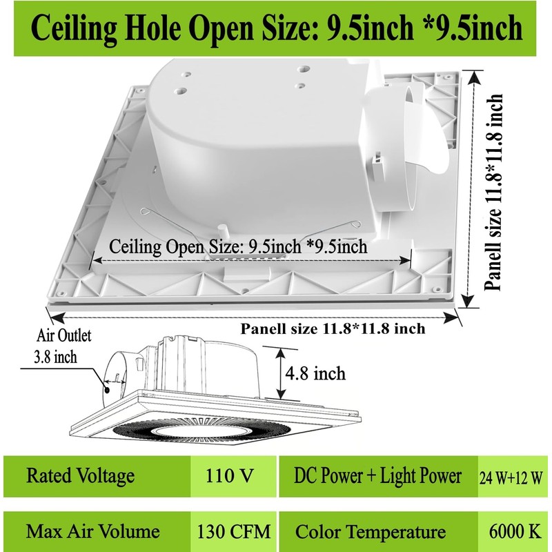 yeler Bathroom Exhaust Fan with Light DC Energy-Saving Bathroom Ventilation
