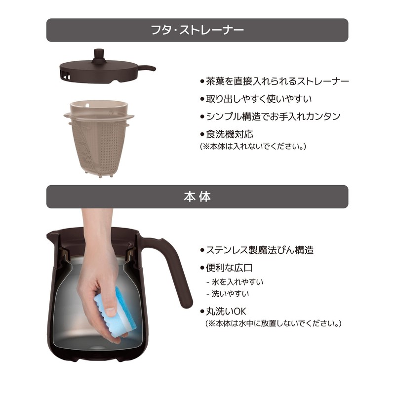 THERMOS Vacuum Insulated Teapot with Strainer 700ml Brown TTE-700 BW