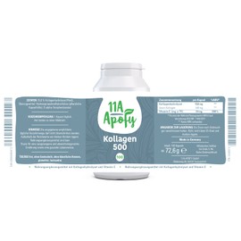 11A-Apofy | Kollagen 500 | Bioaktive Kollagenpeptide | Plus Vitamin E | 500 mg reines Kollagen pro Tagesdosis | 100 Kapseln