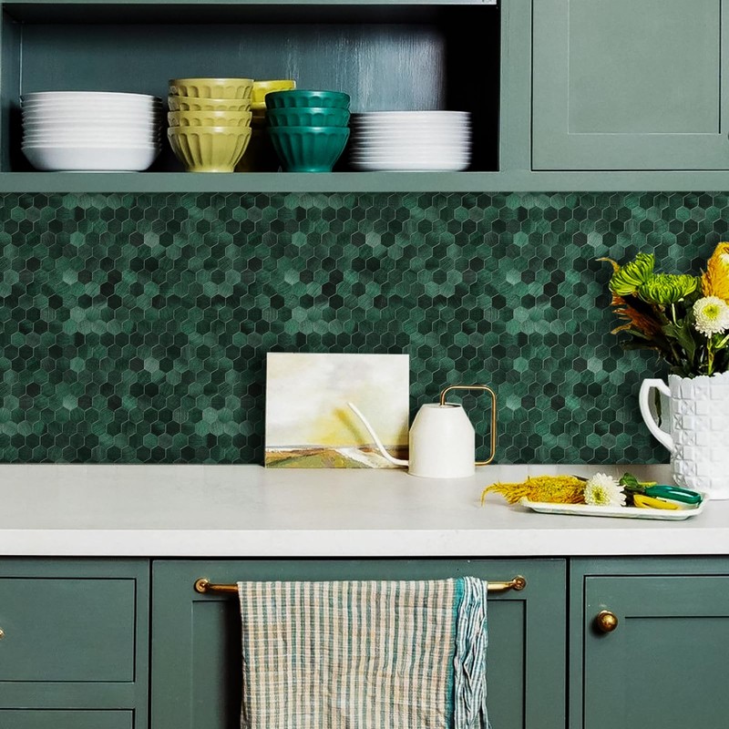 Miscasa 6-Sheet Hexagon Kitchen Backsplash Peel and Stick Tiles, Green