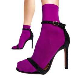 sofsy Matte Finish Fuchsia Hot Pink Semi-Sheer Ankle Socks Women [Made in Italy] 40 Den Anti-Slip Low Cut Nylon Stockings for Boots - One Size