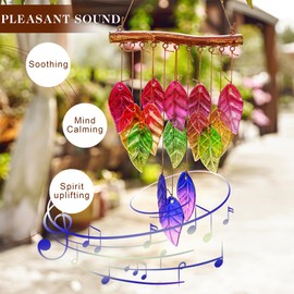 Glass Wind Chimes for Outside,Glass Leaf Wind Chimes Outdoor,23" Colorful Unique Wind Chimes,Glass Hanging Wind Chime for Home,Garden,Patio and Yard Decor