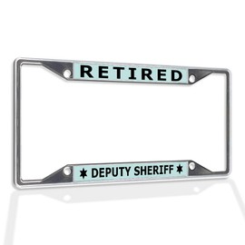 Fastasticdeals Metal Insert License Plate Frame Retired Deputy Sheriff Weatherproof Car Accessories Chrome 4 Holes Solid Insert