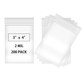 Fessary 200 Count - 3x4 zip bags snack size Clear Reclosable Zip Plastic Poly Bags with Lock Seal Zipper small ziplock bags for Jewelry, Bakery, Photo, Storage (2 Mil)