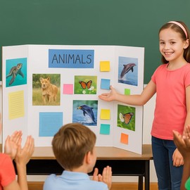 Trifold Poster Board Small 16"x24" Corrugated Display Board with Bonus 5 Colored A4 Sheets & Label, White Front Kraft Back Perfect for School Projects, Business Presentations, Science Fairs (White)