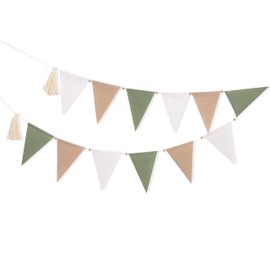 Sage Green Beige and Baby Bunting - Kids Bedroom Decorations, Neutral Triangle Flag Banner, Home Nursery Wall Hanging Decorations, Rustic Triangle Flag Felt Bunting Garland