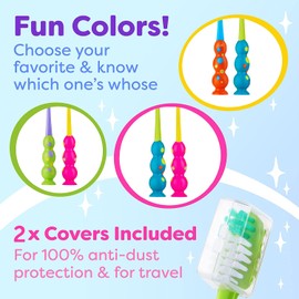 Trueocity Trueocity Kids Toothbrush 2 Pack - Soft Contoured Bristles - Child Sized Brush Heads (3-10 Year Old) - Suction Cup for Fun & Easy Storage - Girl & Boy Set (2-Pack, Multi-Color)