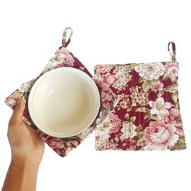 CUSHYSTORE Bowl Cozy Pot Holder Canvas Holders Heat and Cold Resistant Anti-Scalding Protector (Red Rose Garden), 7.5'x7.5'x4'