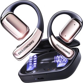 DARONGFENG Open Ear Wireless Bluetooth Headphones, Pain-Free Air Conduction Ear Buds with LED Digital Display Charging Case, Sweat Resistant for Running, Safe Driving, and Extended Daily Use
