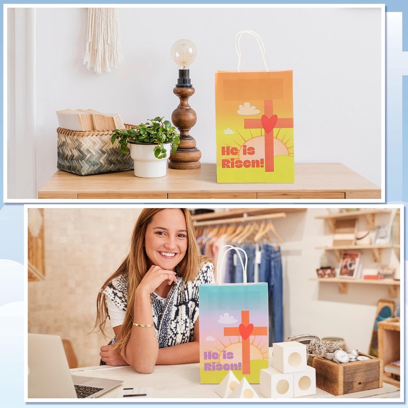 Kosiz 24 Pcs He Is Risen Gift Bags Easter Paper