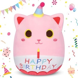 Cat Plush,8in Pink Cat Birthday Stuffed Animal Gifts for Girlfriend, Kawaii Kitten Stuffed Animal Cute Plush Toy for Kids Boys anda Girl, Birthday Gift