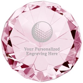 Crown Awards Customizable Pink Crystal Award, 2" Engraved Golf Ball Pink Crystal 80 Carat Diamond Paperweight Award
