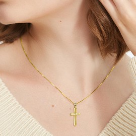 YAFEINI Sterling Silver Cross Necklace 24K Gold Plated Religious Cross Crucifix Pendant Necklace Engraved Faith Hope Love Gifts for Women Mens