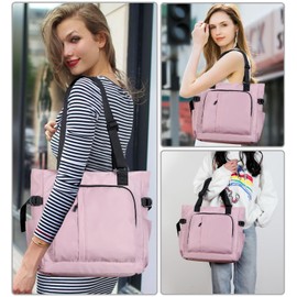 Tiny Chou Tote Bag, Waterproof Nylon Shoulder Bags Laptop Work Bag Multi Pockets Teacher Purses and Handbags for Women Men, Light Pink
