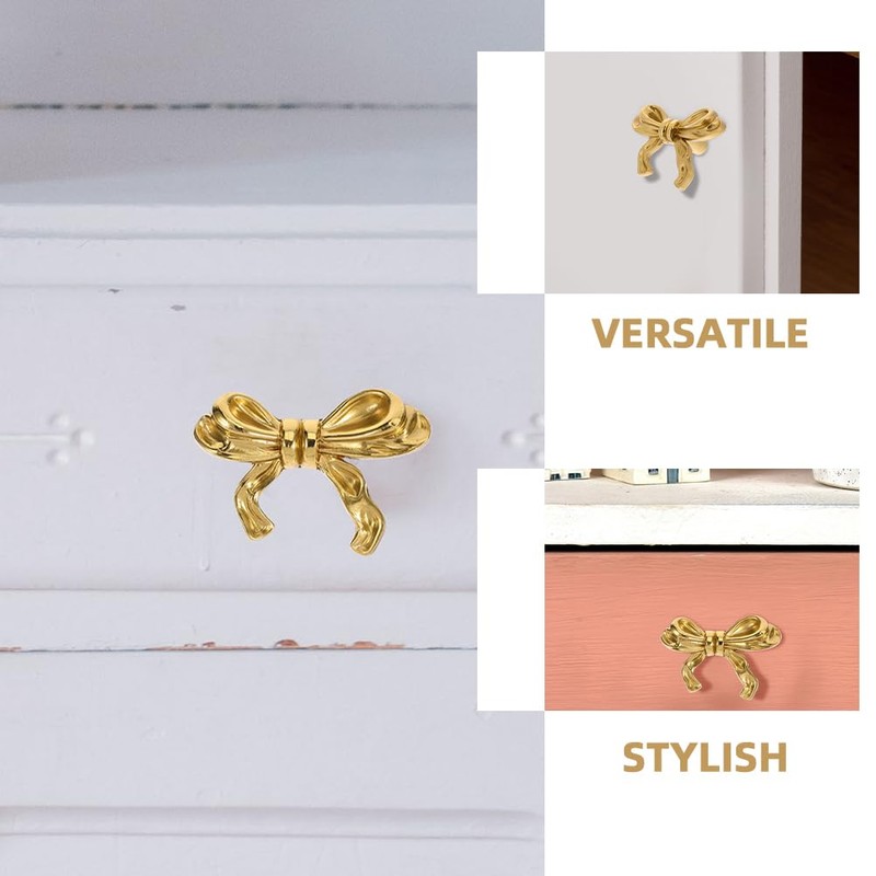 PASOLABE 2Pcs Gold Bow Knobs for Dresser, Bow Cabinet Knobs