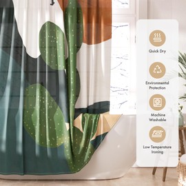AmazerBath Boho Shower Curtain, 72x72 Washable Cloth Sage Cactus Shower Curtains for Bathroom, Fabric Rustic Neutral Shower Curtain Set with Hooks, Abstratic Modern Camper RV Dorm Stall Shower Curtain