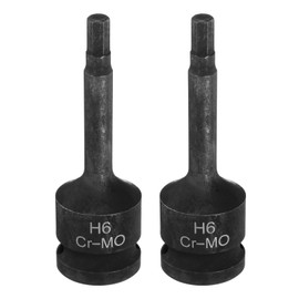 sourcing map 2pcs H6 (6mm) Hex Impact Bit Socket 1/2" Drive Sockets CR-MO Steel Hex Lengthen Screwdriver Socket Adapter for Electric Ratchet Wrenches Fastening Screws