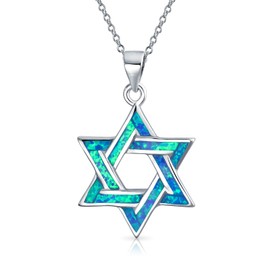 Hanukkah Magen Judaic Open Created Blue Opal Star Of David Pendant Necklace For Bat Mitzvah For Women Teens .925 Sterling Silver