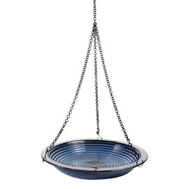 BYER OF MAINE Circles Hanging Bird Bath, Porcelain, Glaze Finish, Adjustable Chain, Cobalt Blue, 14”x14”x34” adj