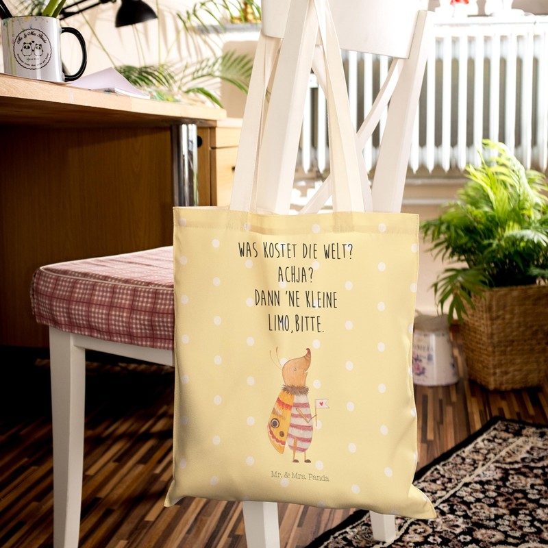 Mr. & Mrs. Panda Moth Shopping Bag with Flag, yellow