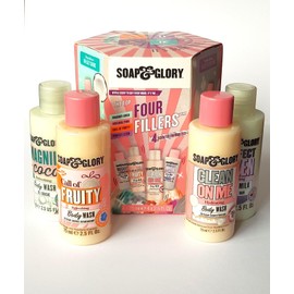 Soap & Glory - The Top Four Fillers Gift Set - Box of 4 x 75ml Shower Gel and Bath Milk - Gorgeous Bath and Body Gift Box - Soap & Glory Miniatures Collection – Toiletry Set – Delectable Scents