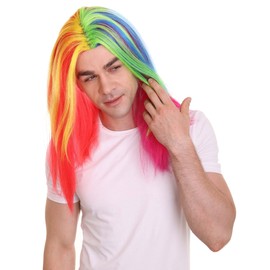 HPO Adult Men's Rainbow Rapper Celebrity Long Straight Wig, Synthetic Soft Fiber Hair, Perfect for your next Festival and Group Anime Party!