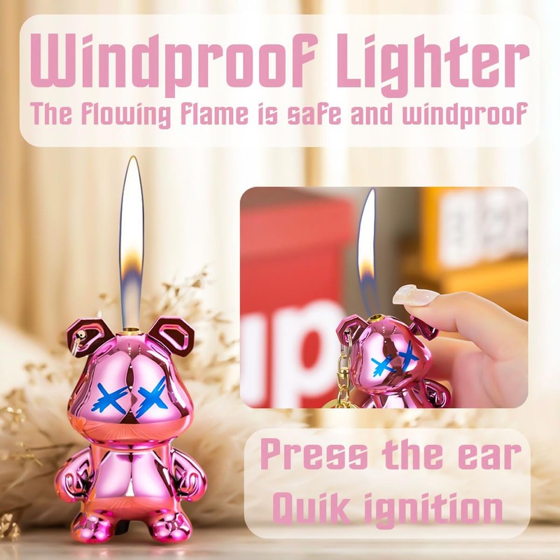 Blanzonic Cute Animal Lighter, Windproof Refillable Adjustable Lighters, Funny Keychain