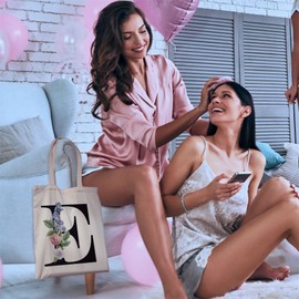 Bang Tidy Clothing Floral Canvas Bags Gifts for Bridesmaid - A/Z Monogram Initial Cotton Canvas Tote Bag for Wedding Bridal Shower Bridesmaids - Hen Do Party Gift Totes Bags for Women Letter-E