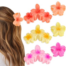 6 Pcs Flower Hair Clips,Hawaiian Hair Clips for Thick/Thin Hair, Nonslip Hawai Hair Accessories for Women Girls Gifts,Beach Wedding Party Essentials Hair Accessories(yellow, pink and red)