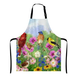 Wasach Birds Flowers Butterfly Bib Apron with Adjustable Neck for Men Women,Suitable for Home Kitchen Cooking Waitress Chef Grill Bistro Baking BBQ Apron