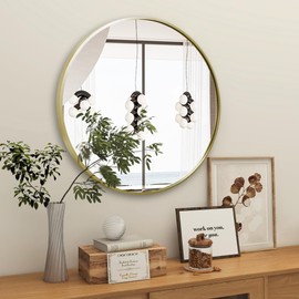 Umzodo 24 inch Gold Circle Mirror for Bathroom, Round Matte Gold Framed Mirror for Bathroom Vanity, Bedroom, Living Room, Wall Decor