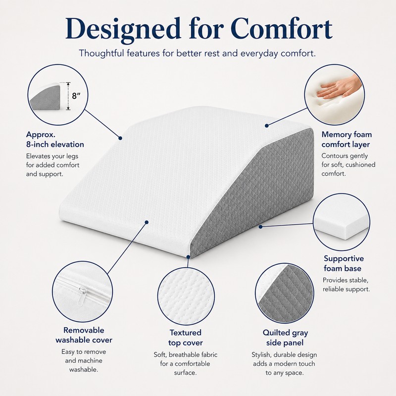 Leg Elevation Wedge Pillow for Rest & Sleeping – 8-Inch