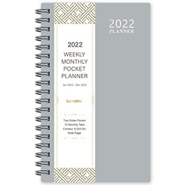 2022 Pocket Planner/Calendar - A6 Size, Weekly & Monthly Pocket Planner, January 2022 - December 2022, 6.4" x 3.9"ï¼ Strong Twin - Wire Binding, Round Corner, Gray