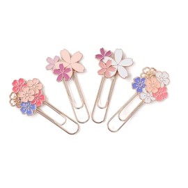 4 PCS Paper Clip Bookmarks Flowers Book Marker Metal Bookmark， for Girls,Students,Office,Marking Notebook, Books (Style 1, One Size)