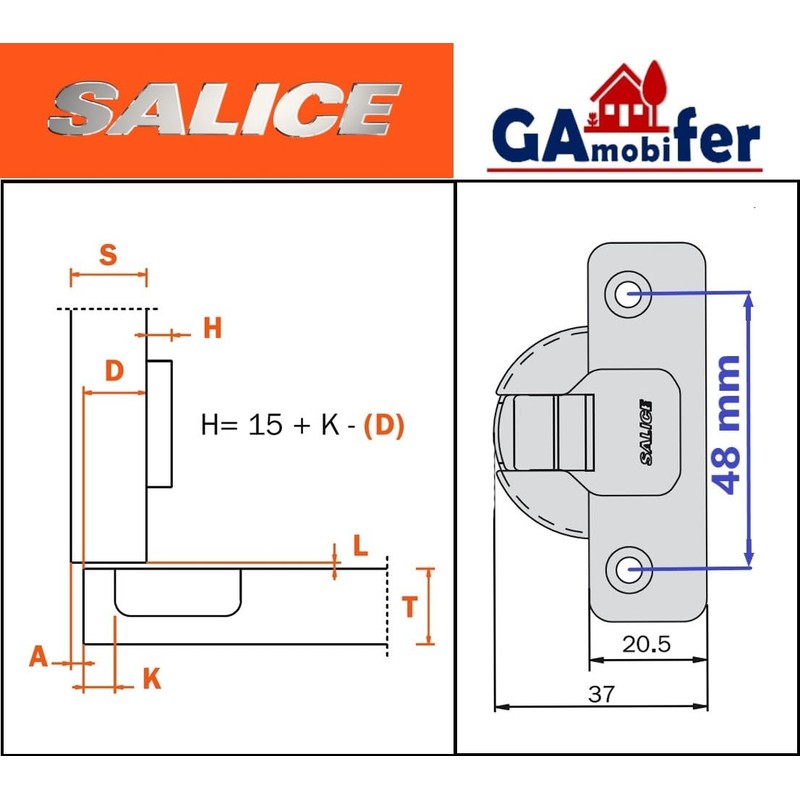 Salice Universal Hinge with Opening 110° Standard Application (2 Quiet