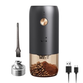 ELMWAY Portable Electric Burr Coffee Grinder by ELMWAY - Rechargeable Mini Coffee Grinder with Stainless Steel Burr & Internal Coarseness Adjustment, Compact for Travel & Home Use - Black