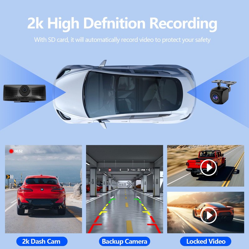 GNTM Wireless Carplay Screen for Car 2K Dash Cam, 8.1"