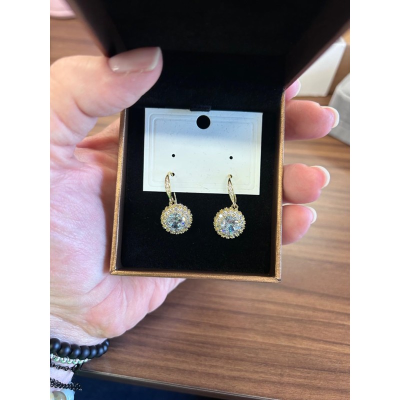 18K Gold Plated Dangle Earrings for Women with Brilliant Round