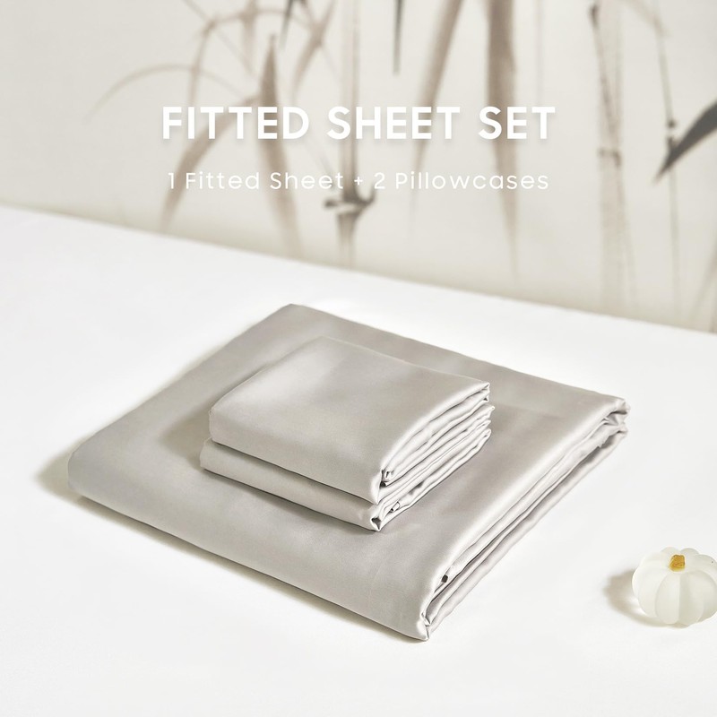 Wake In Cloud - 100% Bamboo Fitted Sheet Set, 3